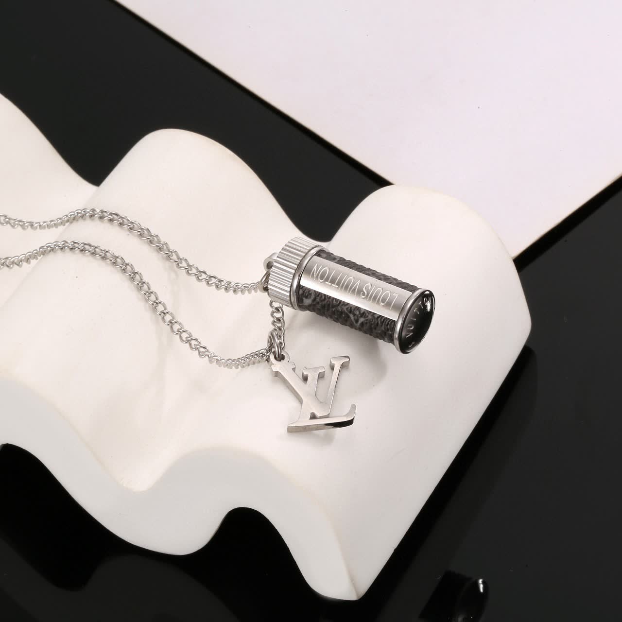 Louis Vuitton Silver and Monogram Necklace